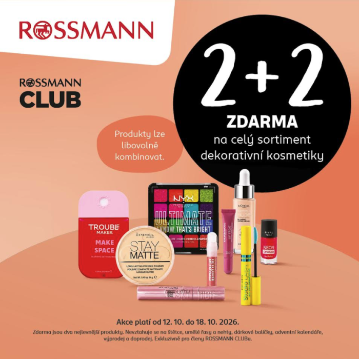 2+2 ZDARMA na dekorativní kosmetiku ROSSMANN!
